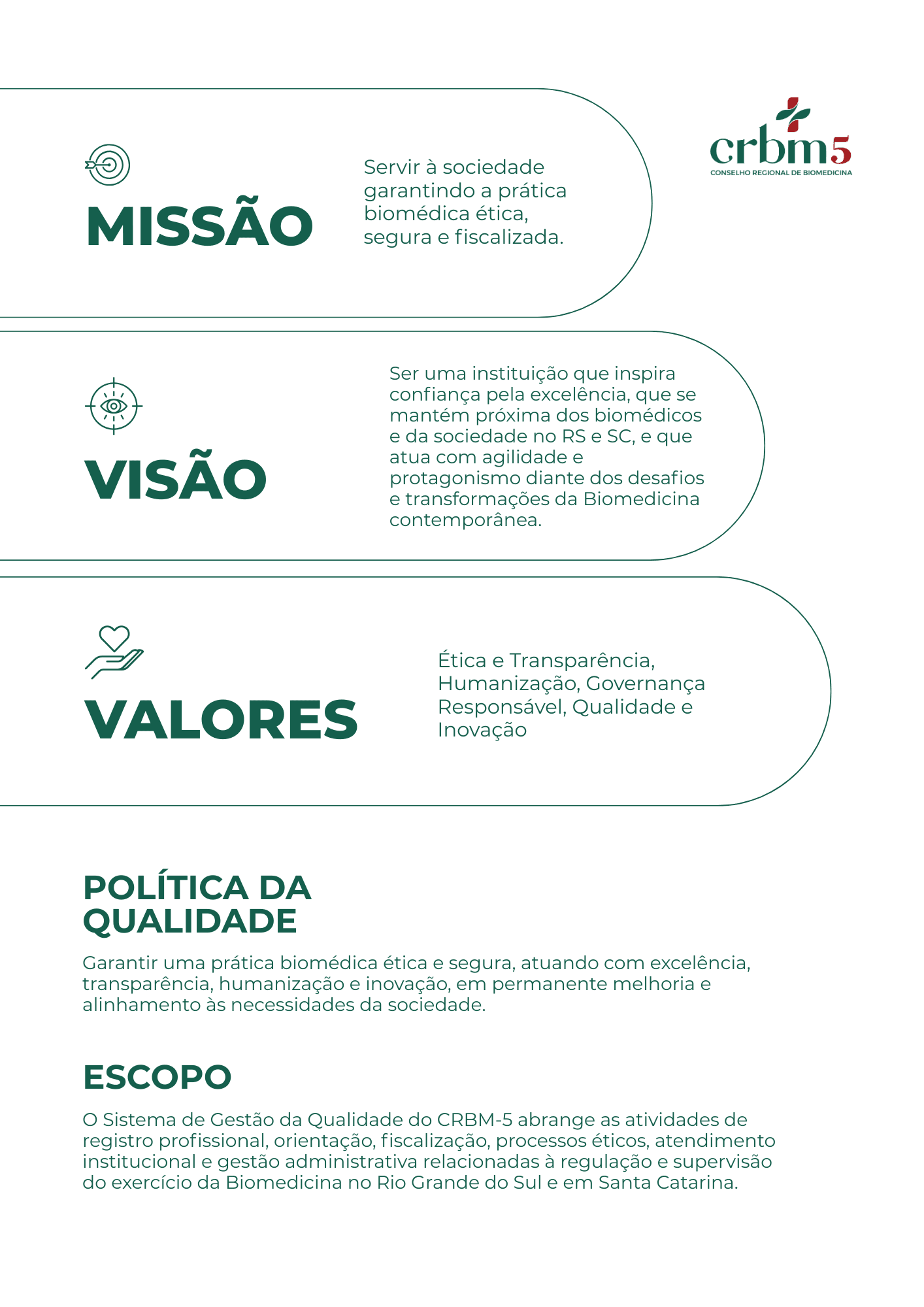 Missão, Visão, Valores e Política de Qualidade do CRBM-5