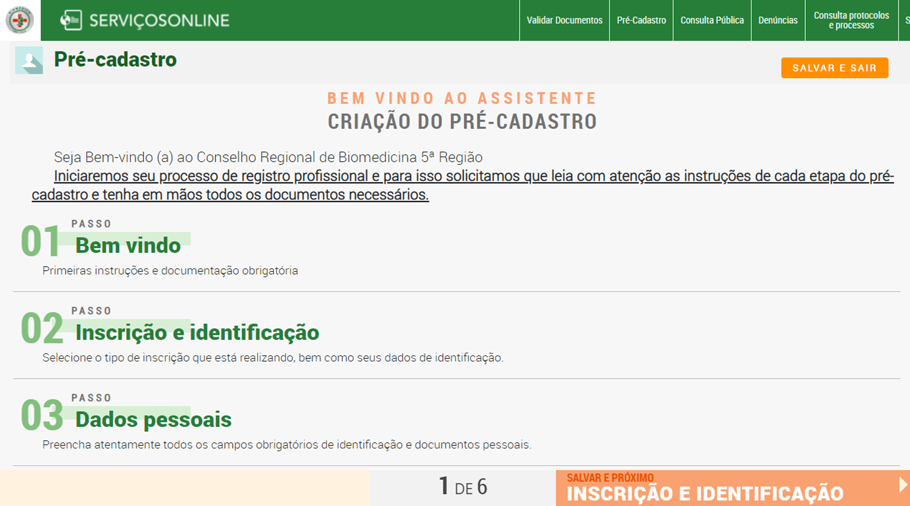 Serviços On-line - Inscrição de Profissionais