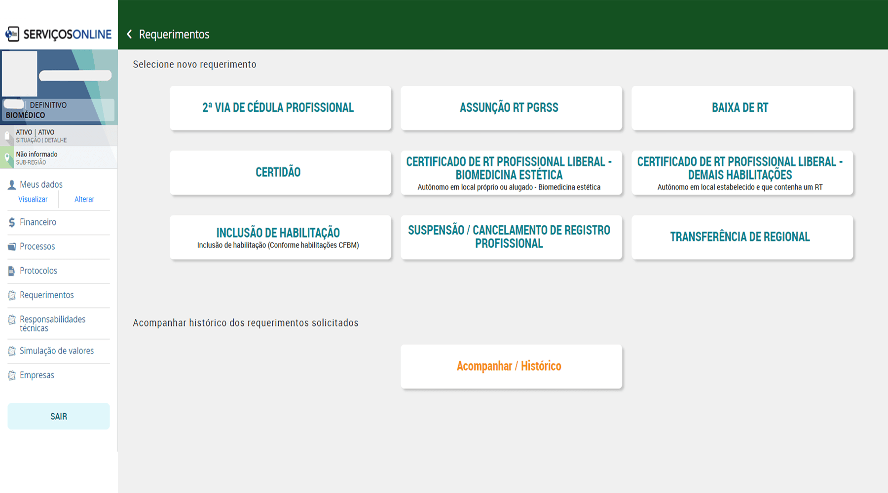 Serviços On-line - Requerimentos